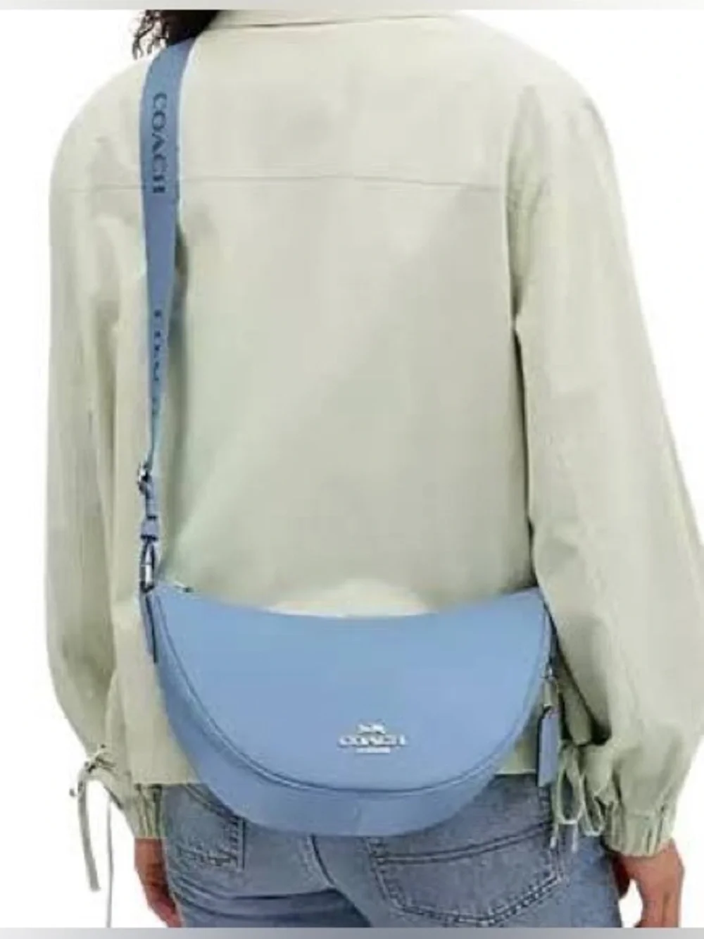 Coach Pace Cornflower Blue Hobo Bag Logo Strap Crossbody Silver HW EUC CT644